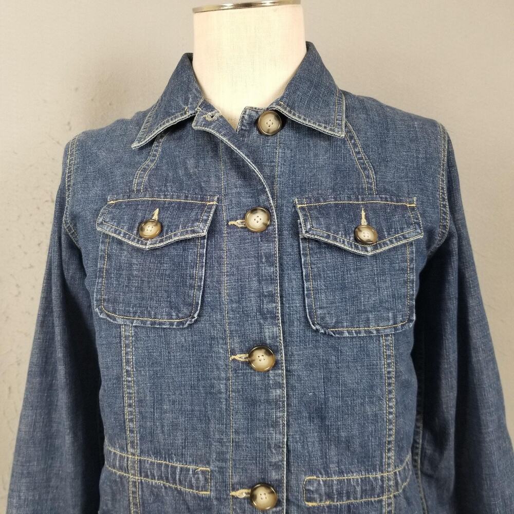 Eddie Bauer Jacket Womens Medium Blue Denim Utility Button Front Pockets Casual - Picture 2 of 12